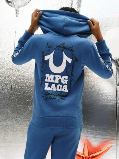 True Religion Boys Horseshoe Logo Zip Hoodie In Blue