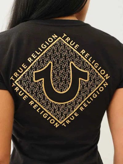 True Religion Women's High Density Logo V Neck T-shirt