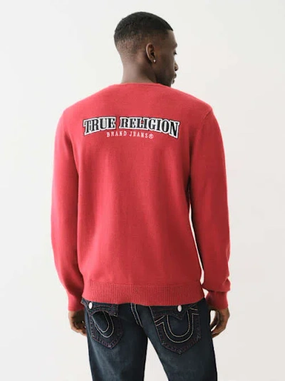 True Religion Men's Embroidered Logo Crew Sweater In Red