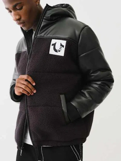 True Religion Men's Sherpa Faux Leather Puffer Jacket In Black