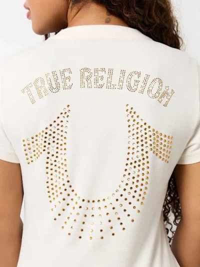 True Religion Women's Crystal Horseshoe V Neck T-shirt In White