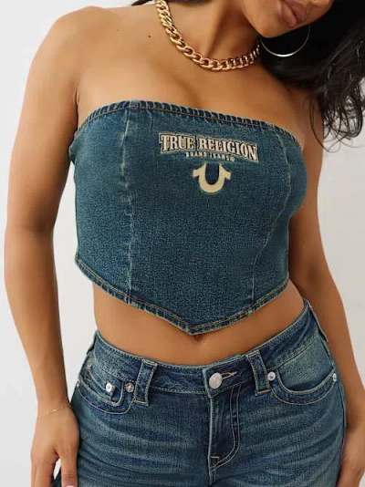 True Religion Women's Denim Bandeau Top In Blue