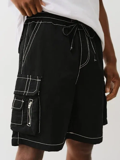 True Religion Men's Big T Nylon Cargo Short In Black
