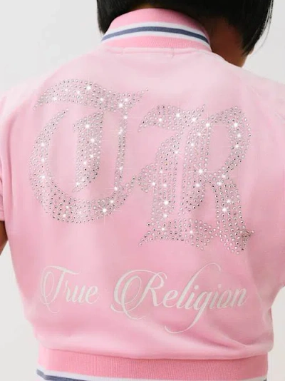 True Religion Women's Crystal Velour Short Sleeve Track Jacket In Pink