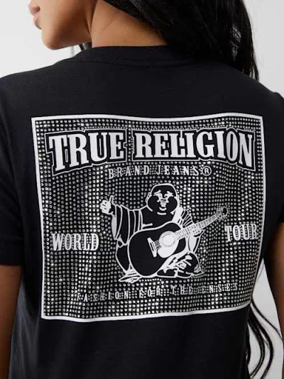 True Religion Women's Crystal World Tour V Neck T-shirt