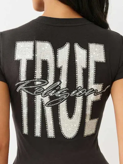 True Religion Women's Crystal True Logo V Neck T-shirt