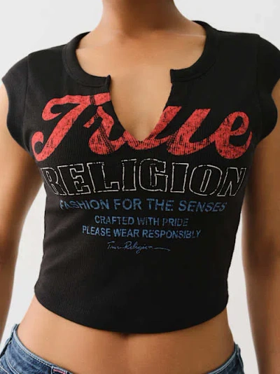 True Religion Women's Vintage Tr V Notch Rib Top In Black