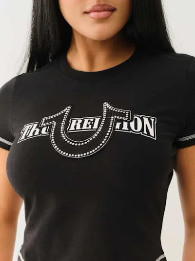 True Religion Women's Crystal Horseshoe Applique Baby T-shirt In Black