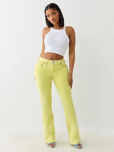 True Religion Women's Becca Mid Rise Big T Bootcut Jean In Yellow