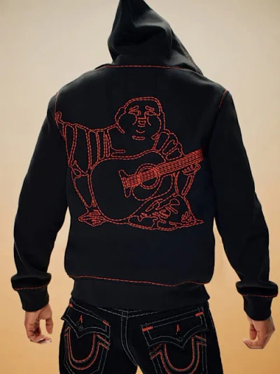 True Religion Men's Super T Embroidered Buddha Logo Zip Hoodie In Black