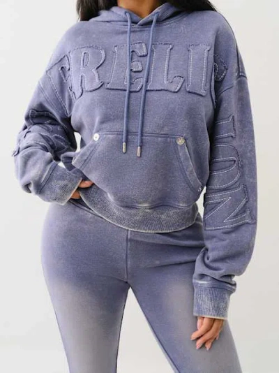 True Religion Women's Vintage Applique Logo Cinched Hoodie In Blue
