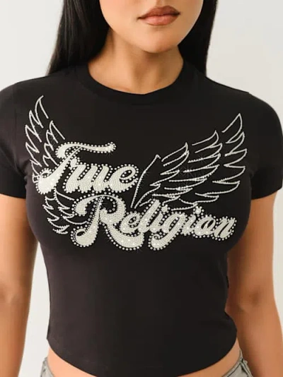 True Religion Crystal Wing Baby Tee In Black
