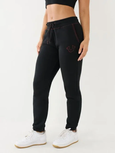 True Religion Women's Fleece Big T Jogger In Black