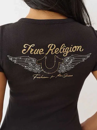 True Religion Women's Crystal Winged Henley T-shirt