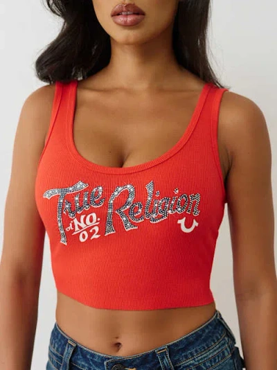True Religion Women's Crystal Ribbed Tank Top In Red