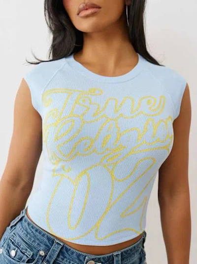 True Religion Women's Sporty Raglan Shirt Ribbed Top In White