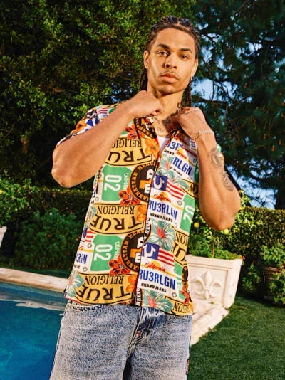 True Religion Allover Logo Cotton Camp Shirt In Multi