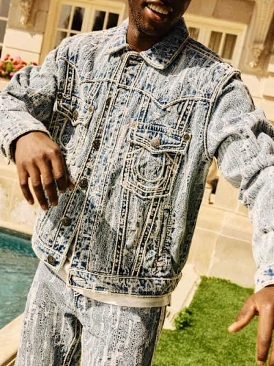 True Religion Men's Oversized Distressed Rope Stitch Jacket In Blue
