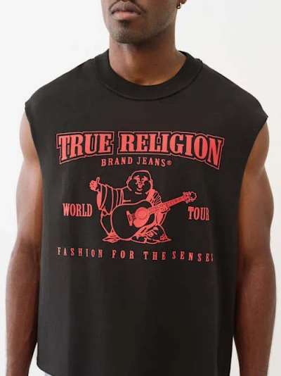 True Religion Men's World Tour Sleeveless Cut Off T-shirt In Black