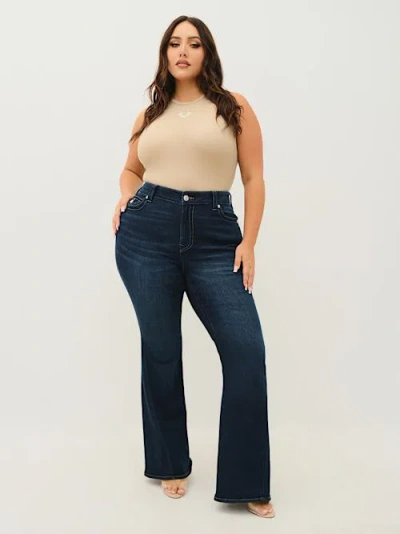 True Religion Women's Plus Joey High Rise Flap Flare Jean In Blue