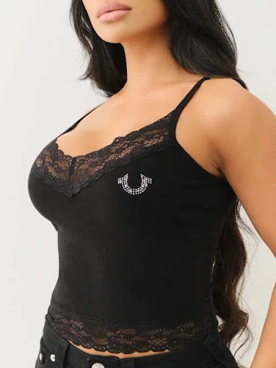 True Religion Women's Lace Crystal Horseshoe Cami In Black