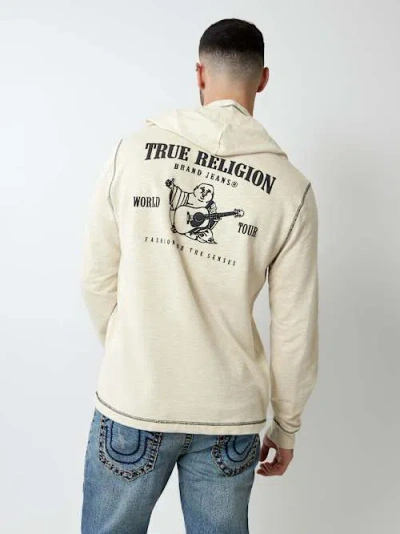 True Religion Men's Hooded Flatlock Henley T-shirt