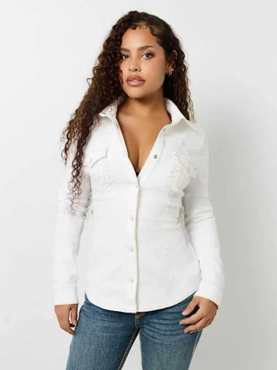 True Religion Women's Western Denim Shirt In White