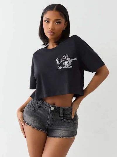 True Religion Women's Embroidered Buddha Boxy Cropped T-shirt In Black