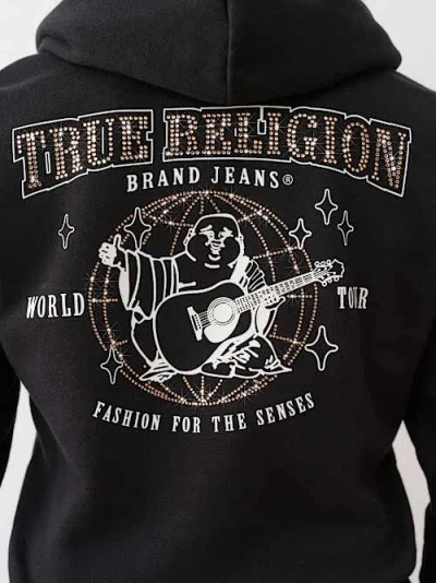 True Religion Women's Crystal Global Logo Zip Hoodie In Black