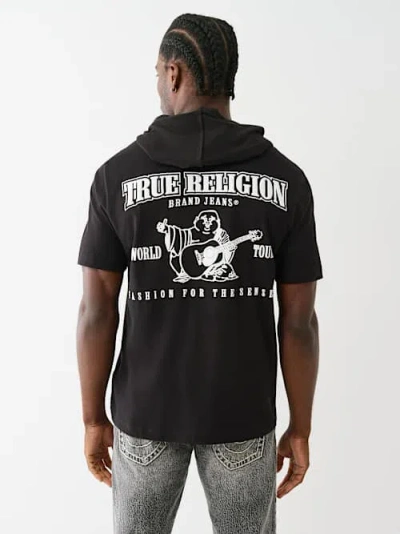 True Religion Men's Buddha Logo Hooded Heavyweight T-shirt In Black