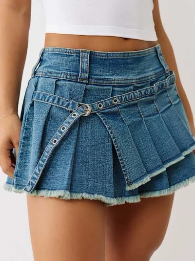 True Religion Women's Asymmetric Pleated Denim Mini Skirt In Blue