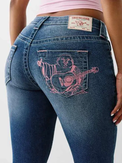 True Religion Women's Jennie Mid Rise Buddha Pocket Curvy Skinny Jean