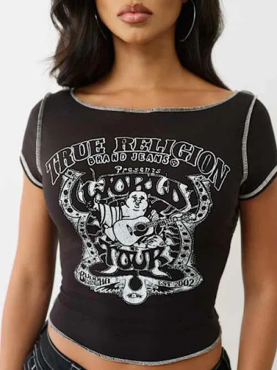 True Religion Women's Boat Neck Vintage Buddha T-shirt In Black