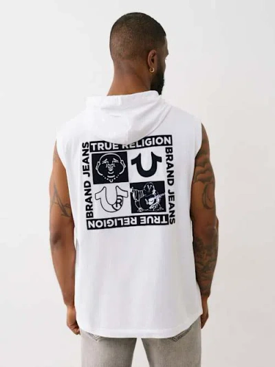 True Religion Men's Horseshoe Box Hoodie Tank Top In White