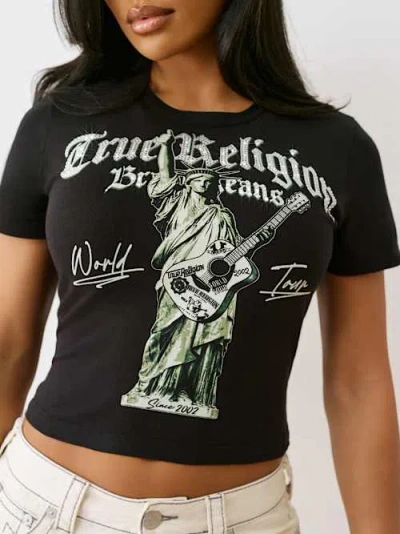 True Religion Women's Crystal Lady Liberty Baby T-shirt In Black