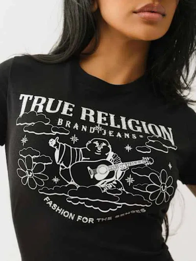 True Religion Women's Crystal Groovy Buddha Baby T-shirt In Black