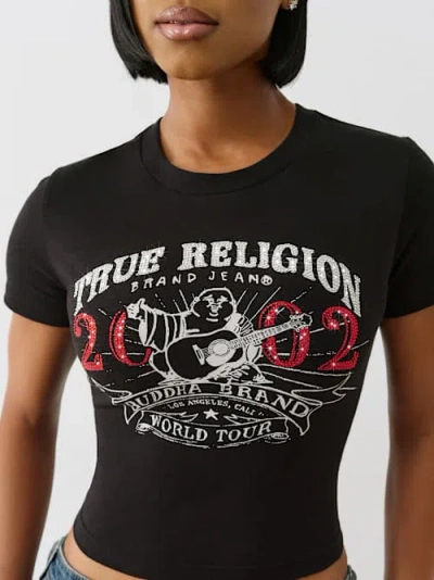 True Religion Women's Crystal Og World Tour Buddha Baby T-shirt In Black