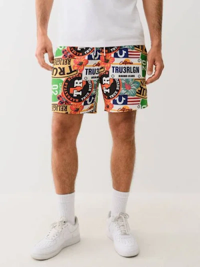 True Religion Logo Print Board Shorts In Multi
