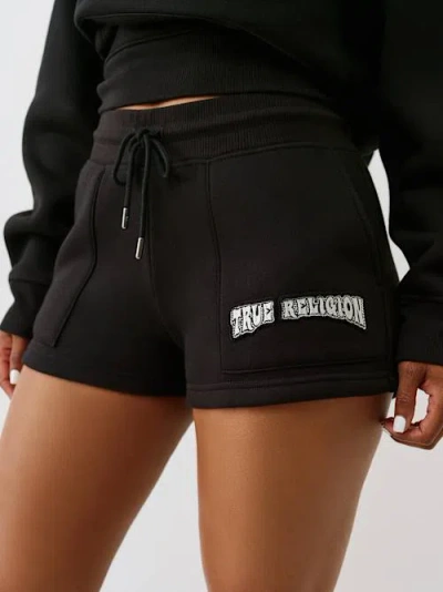 True Religion Women's Logo Applique Sweat Short In Black