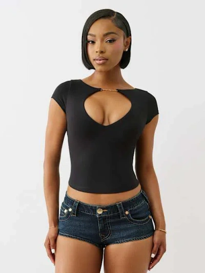 True Religion Women's Logo Charm Keyhole Top In Black