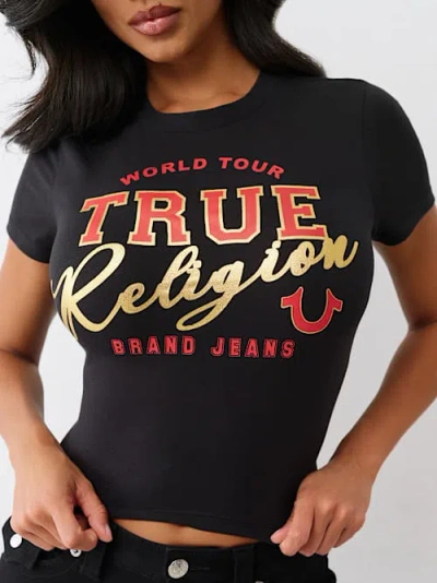 True Religion Women's Metallic Logo Baby T-shirt In Black