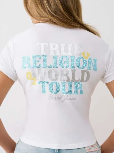 True Religion Women's Crystal World Tour Baby T-shirt In White