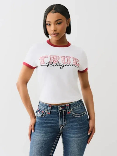 True Religion Women's Crystal Ringer Baby T-shirt In Yellow