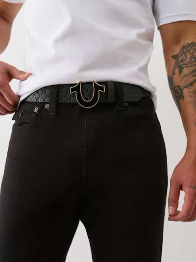 True Religion Men's Embossed Monogram Belt In Black | ModeSens