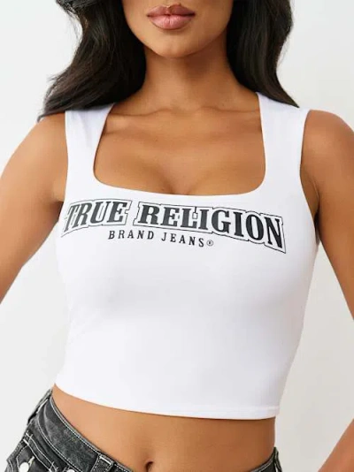 True Religion Women's Square Neck Logo Tank Top In White