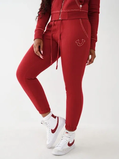 True Religion Women's Big T Logo Jogger In Burgundy