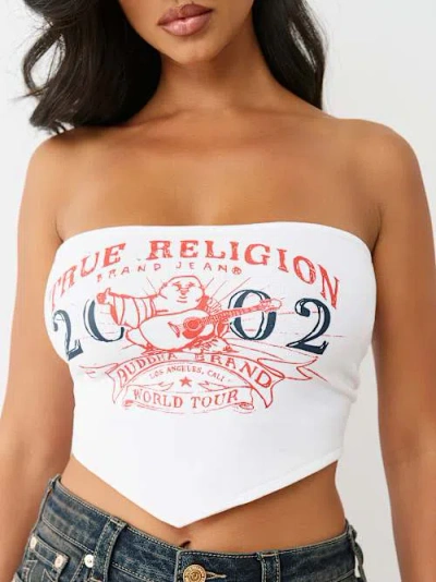 True Religion Women's Logo Strapless Scarf Top In Blue