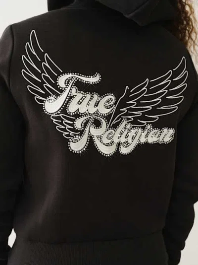 True Religion Women's Classic Winged Crystal Zip Hoodie In Black