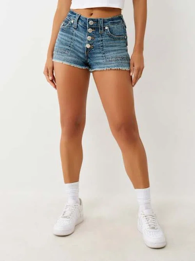 True Religion Women's Button Fly Mid Rise Short In Blue
