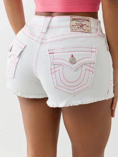 True Religion Women's Button Up Mid Rise Short In White
